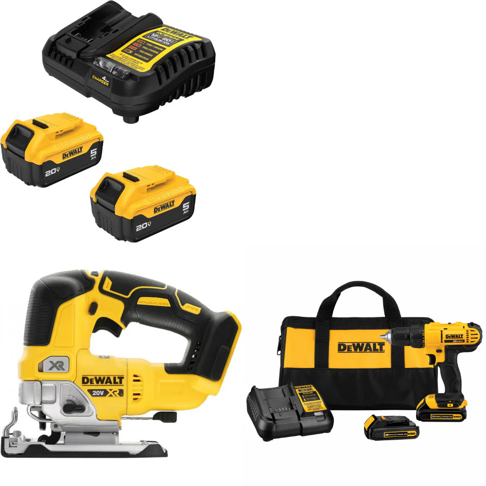 DeWalt DCB205-2C 20V Max Starter Kit W/ DCS334B 20V Jig Saw & Drill/Driver Kit - Mactool Shop