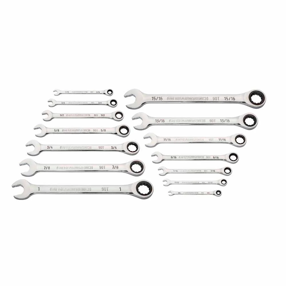 GearWrench 86959 14 Pc. 90-Tooth 12 Point SAE Combination Ratcheting Wrench Set - Mactool Shop