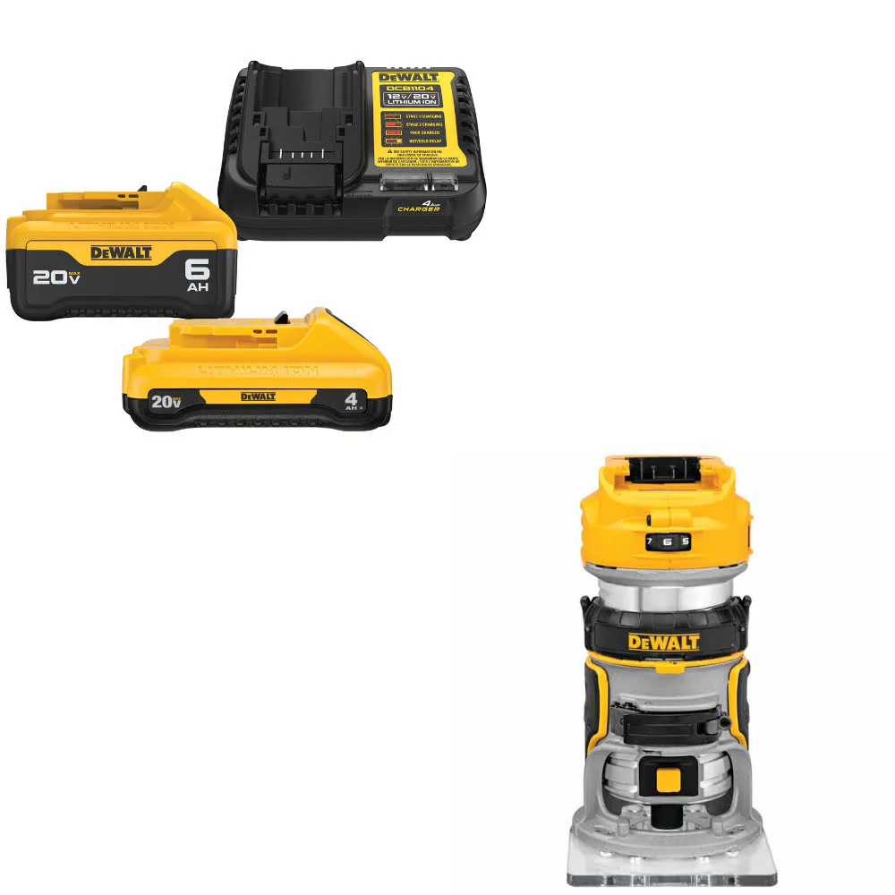 DeWalt DCB2460C 20V MAX 4Ah & 6Ah Starter Kit W/ FREE DCW600B 20V Router, Bare - Mactool Shop
