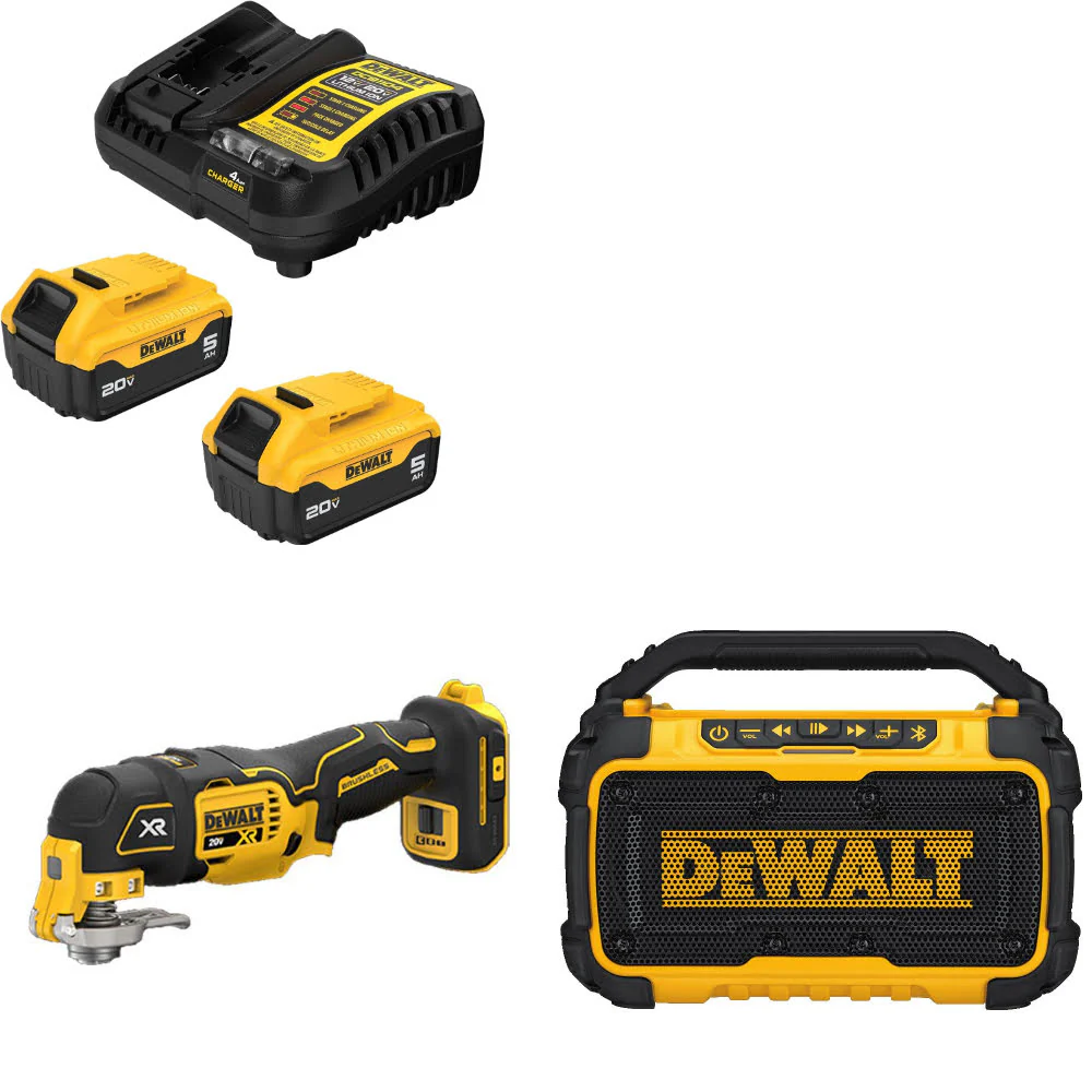 DeWalt DCB205-2C 20V Max Starter Kit W/ DCS356B 20V Multi-Tool & 12V/20V Speaker - Mactool Shop