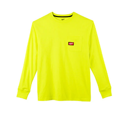 Milwaukee 602HV-S Heavy Duty Pocket T-Shirt (602), Long Sleeve, Hi Vis, Small - Mactool Shop