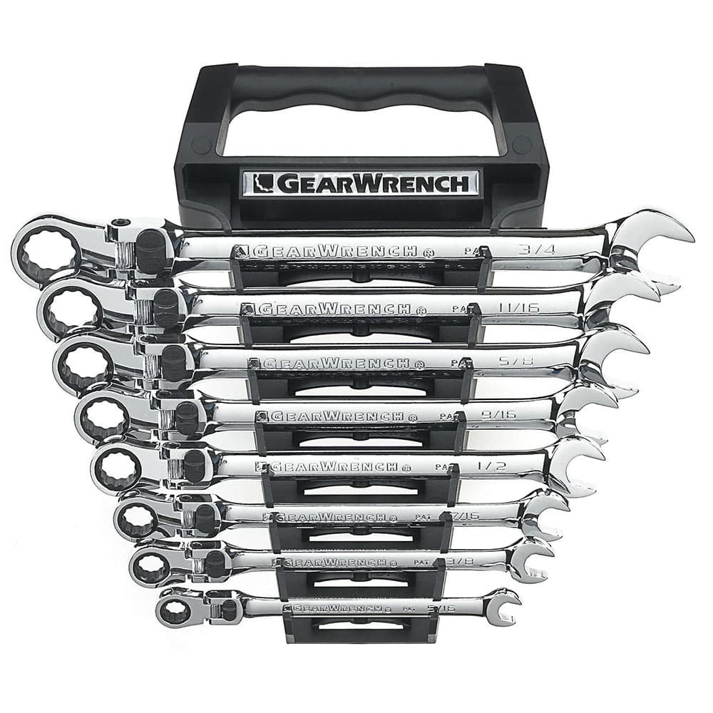 GearWrench 85798 8 Pc. 72-Tooth 12 Point XL Locking Flex Head Ratcheting Combination SAE Wrench Set - Mactool Shop