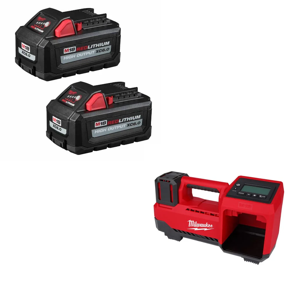 Milwaukee 48-11-1862 M18 XC6.0 Battery 2-Pack w/ FREE 2848-20 M18 Tire Inflator - Mactool Shop