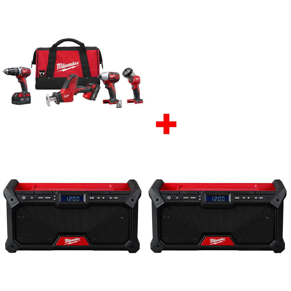 Milwaukee 2695-24 M18 4-Tool Combo Kit W/ FREE 2952-20 M18 Jobsite Radio-2 Pack - Mactool Shop