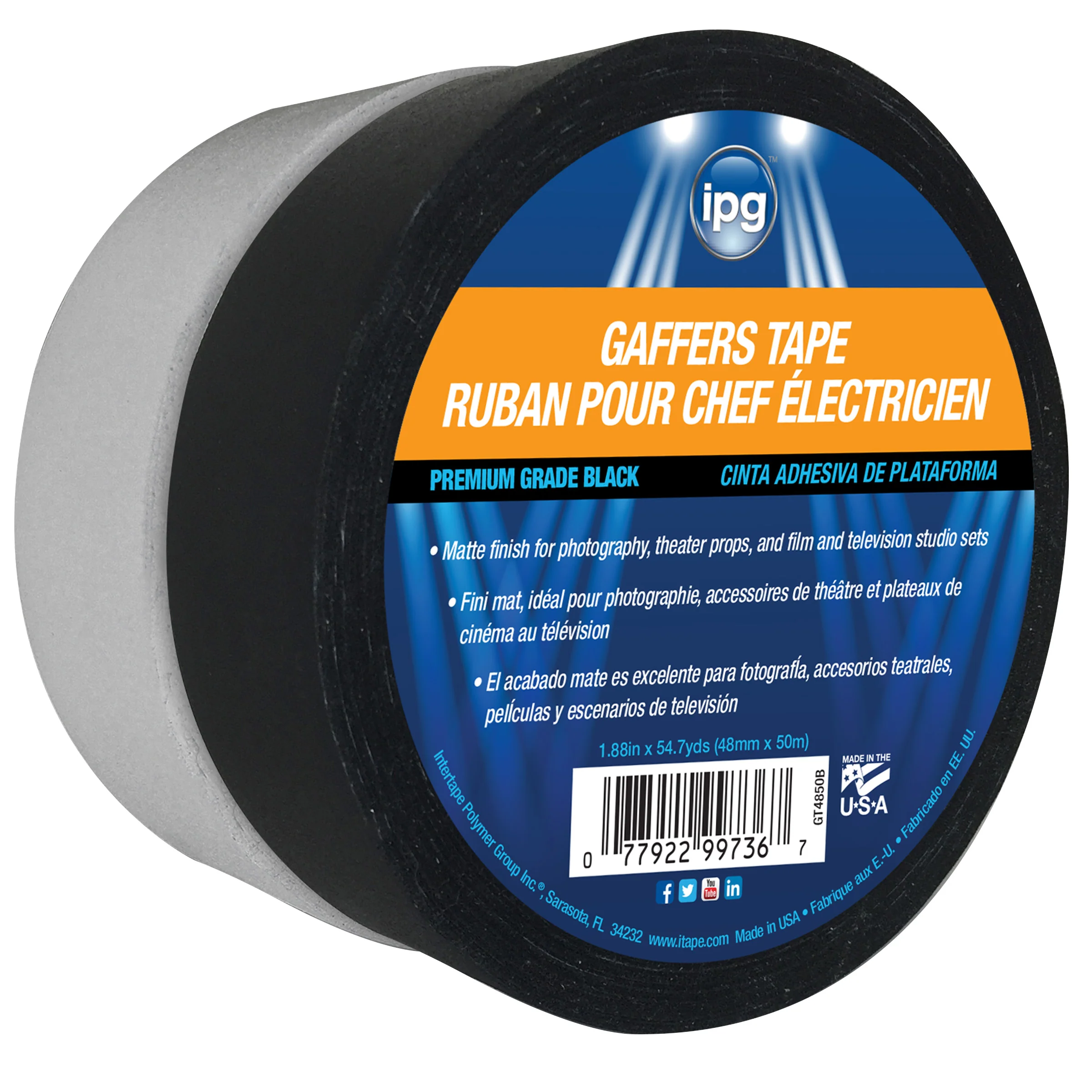 Intertape 99737 Gaffer's Tape Matte Finish Cloth Tape - GAFFERS Black 72MM X 50M IPG-PL 16 - Mactool Shop