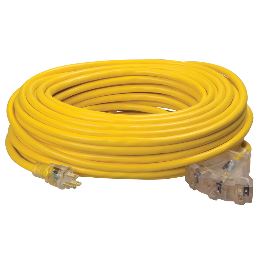 Southwire 4189SW8802 100' SJTW 12/3 Three-Way Power Block with Lighted End Yellow - Mactool Shop