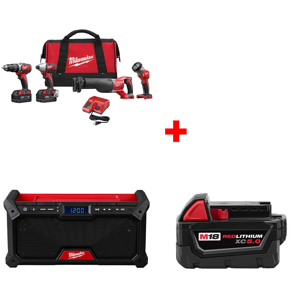 Milwaukee 2696-24 M18 4-Tool Combo Kit W/ FREE 2952-20 M18 Radio & Battery Pack - Mactool Shop