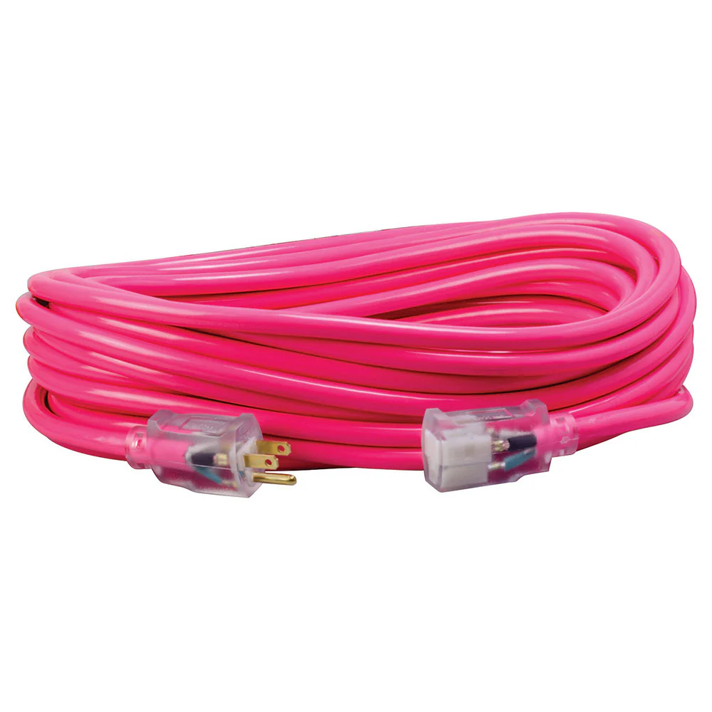 Southwire 2578SW000A 12/3 50' SJTW Cool Pink Extension Cord with Lighted End - Mactool Shop