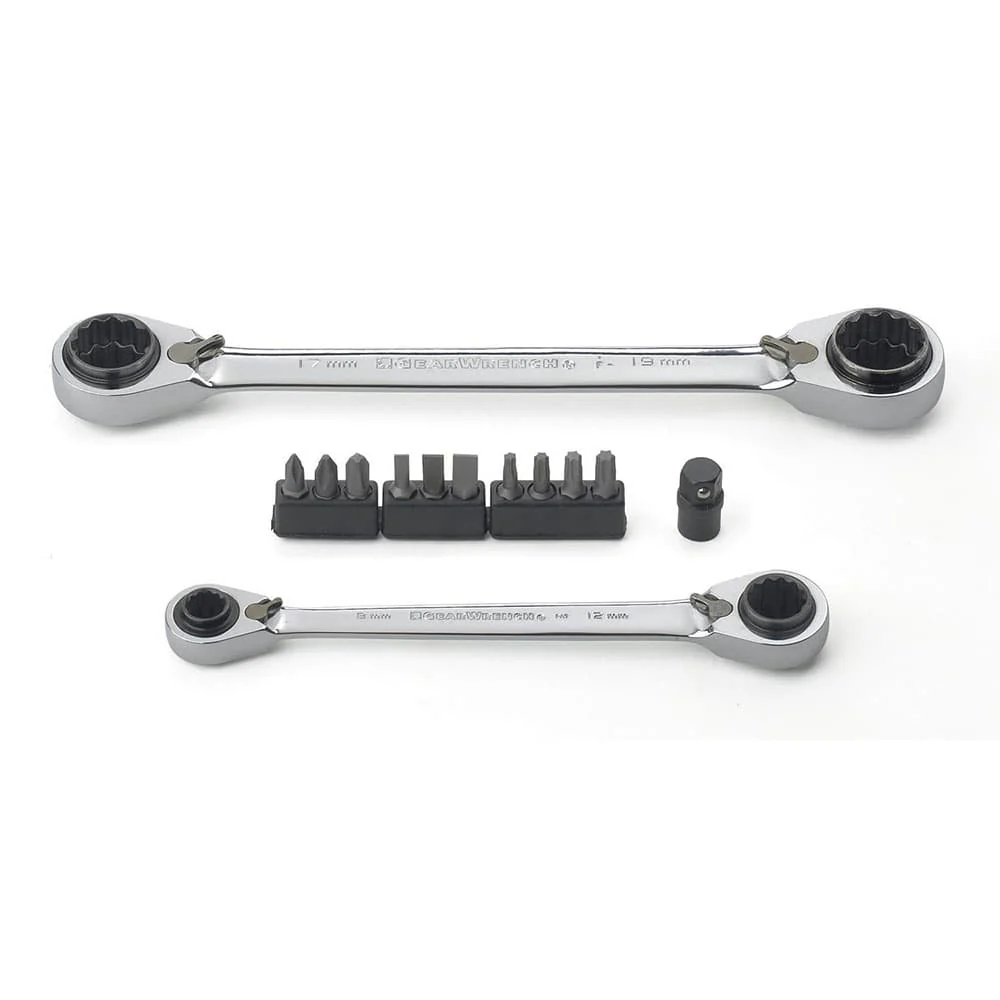 GearWrench 85210D 13 Pc. 72-Tooth 12 Point QuadBox Reversible Ratcheting Metric Wrench and Bit Set - Mactool Shop