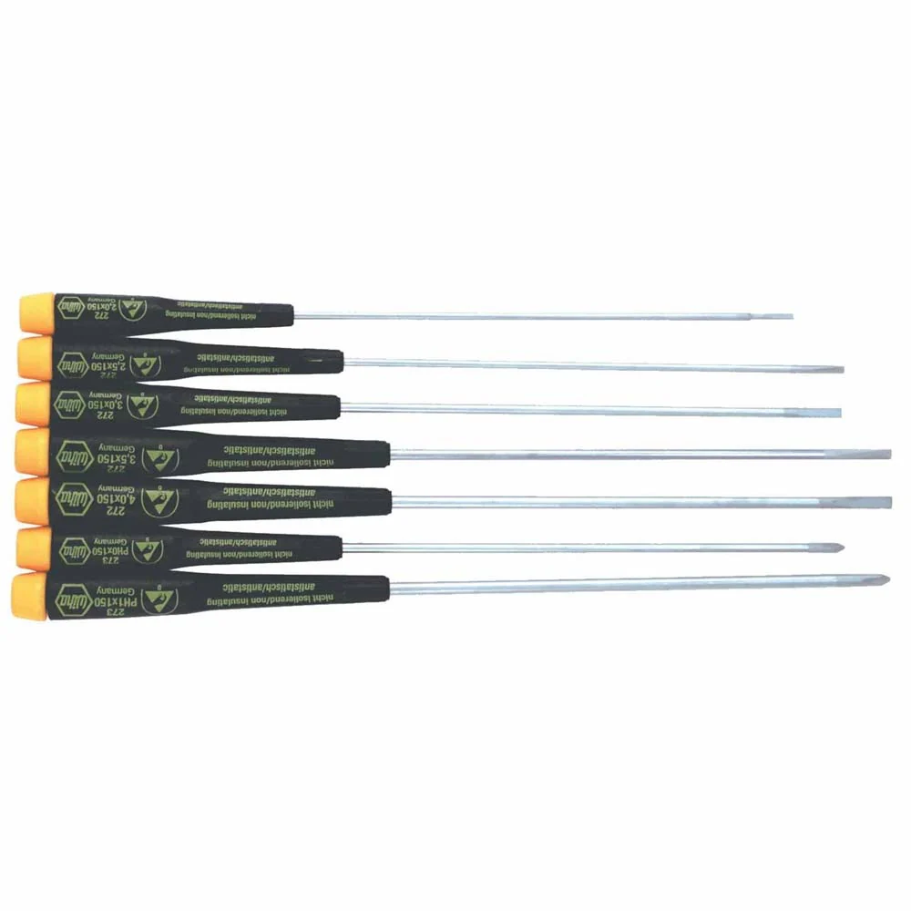 Wiha 27393 7 Piece ESD Safe Precision Extra Long Screwdriver Set - Mactool Shop