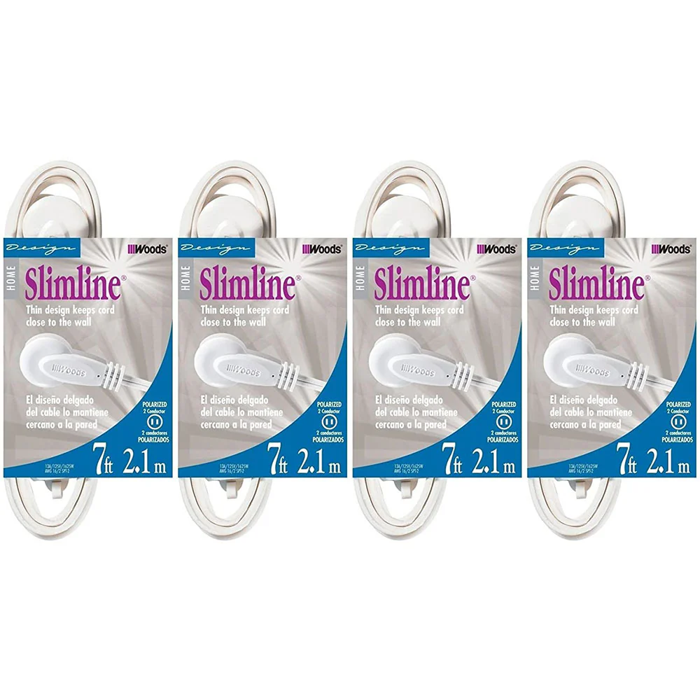 SlimLine 2236 Flat Plug Extension Cord, 2-Wire, 7-Foot, White - Mactool Shop