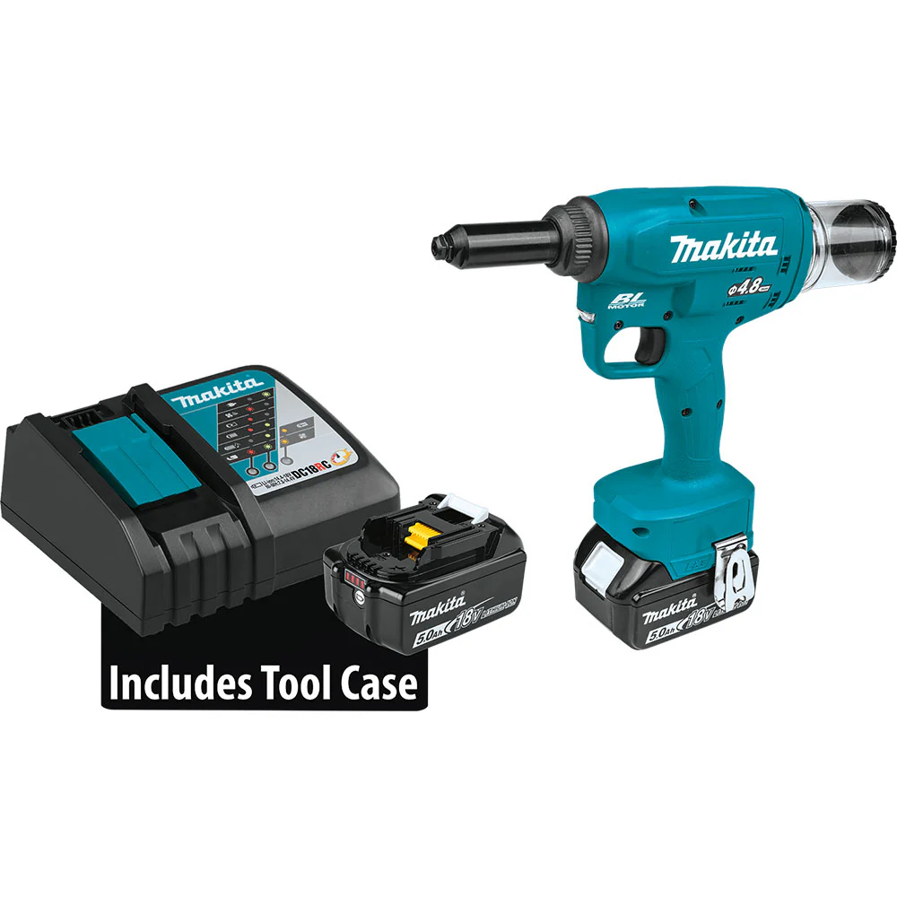 Makita XVR01T 18V LXT Lithium-Ion Brushless Cordless Rivet Tool Kit, 5.0Ah - Mactool Shop