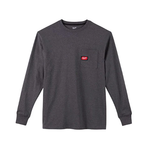 Milwaukee 602G-2X Heavy Duty Pocket T-Shirt (602), Long Sleeve, Gray, 2X - Mactool Shop