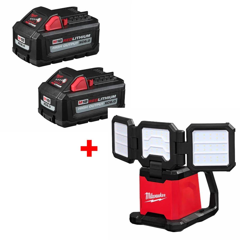 Milwaukee 48-11-1862 M18 XC6.0 Battery 2-Pack W/ FREE 2368-20 M18 Rover Light - Mactool Shop