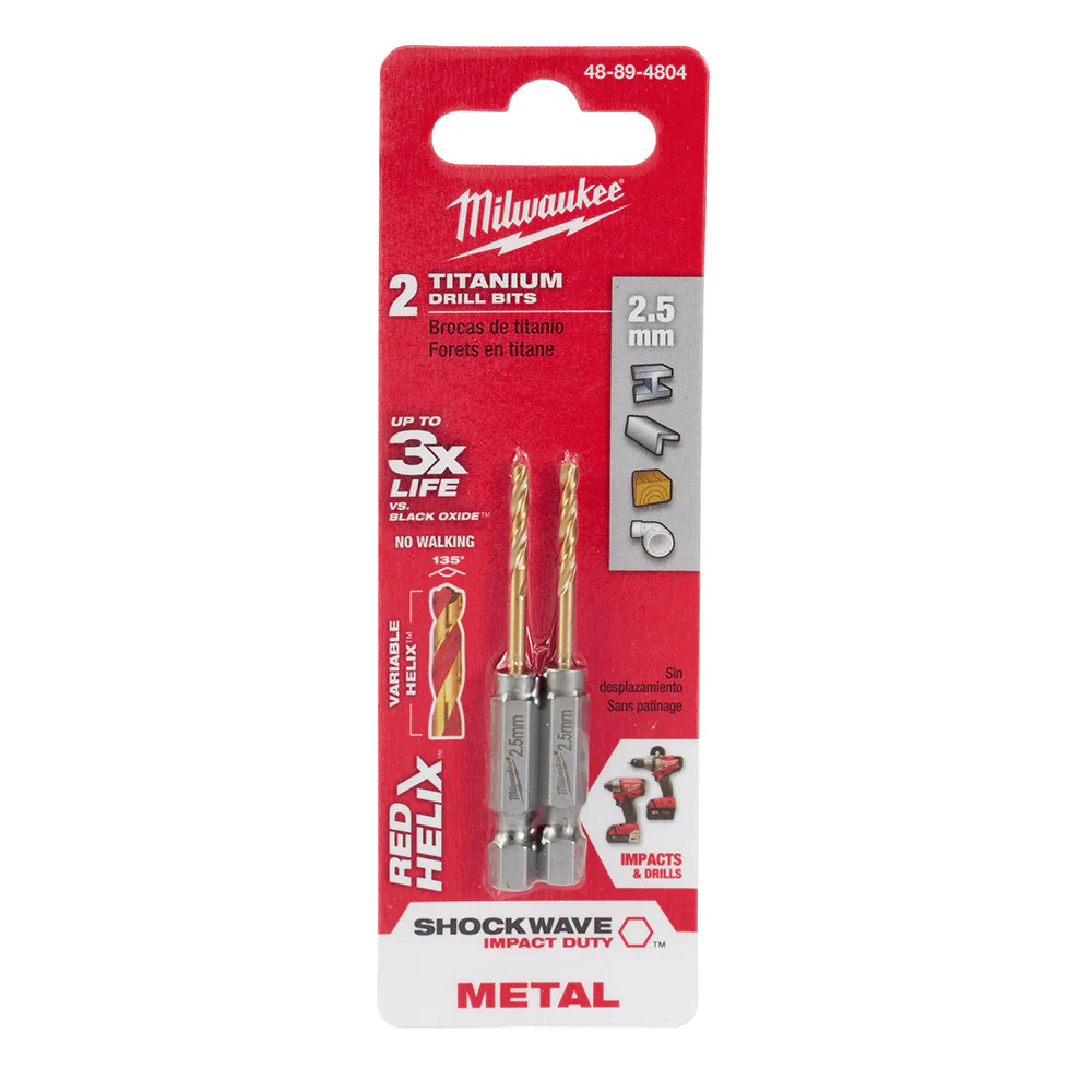 Milwaukee 48-89-4804 2.5mm Metric Titanium SHOCKWAVE™ Red Helix Bit - Mactool Shop