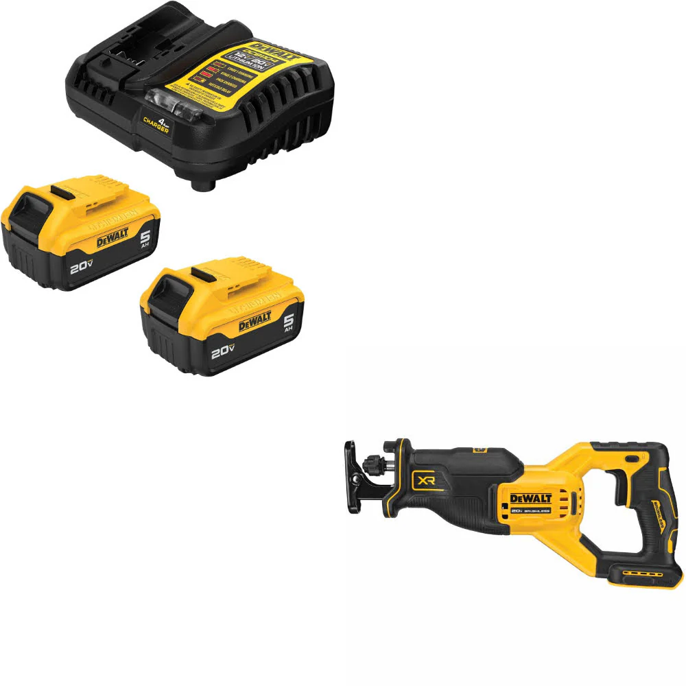 DeWalt DCB205-2C 20V MAX XR Starter Kit W/ FREE DCS382B 20V MAX XR RECIP SAW - Mactool Shop