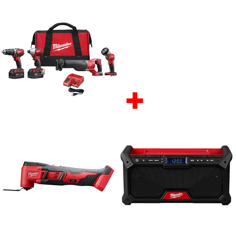 Milwaukee 2696-24 M18 4-Tool Combo Kit W/ FREE 2626-20 18V Multi-Tool & Radio - Mactool Shop