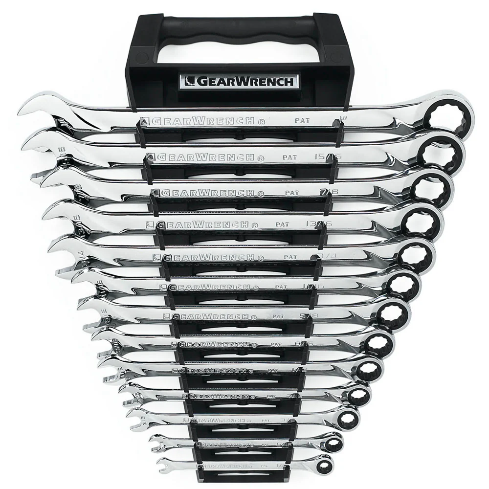 GearWrench 85199 13 Pc. 72-Tooth 12 Point XL Ratcheting Combination SAE Wrench Set - Mactool Shop