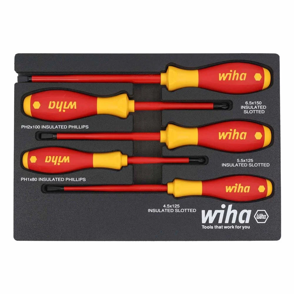 Wiha 32081 5 Piece Insulated SoftFinish Cushion Grip Screwdriver Tray Set - Mactool Shop