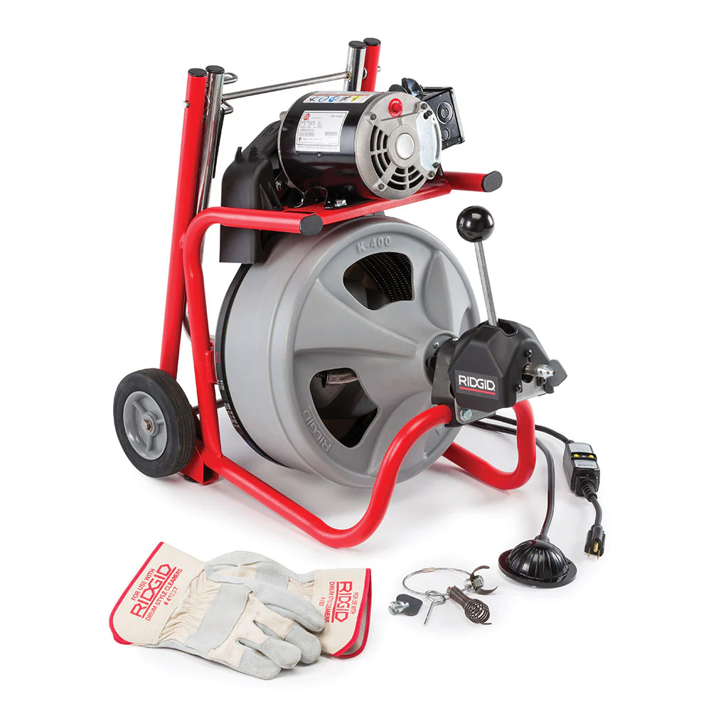 RIDGID 27013 K-400 Drum Machine with C-45 IW Cable, Gloves, & Autofeed - Mactool Shop