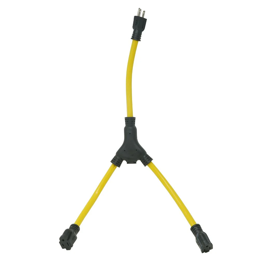 Southwire 90188802 12/3 STW Yellow Extension Cord with (x2) 5-15 Receptacles (Y-Configuration) - Mactool Shop