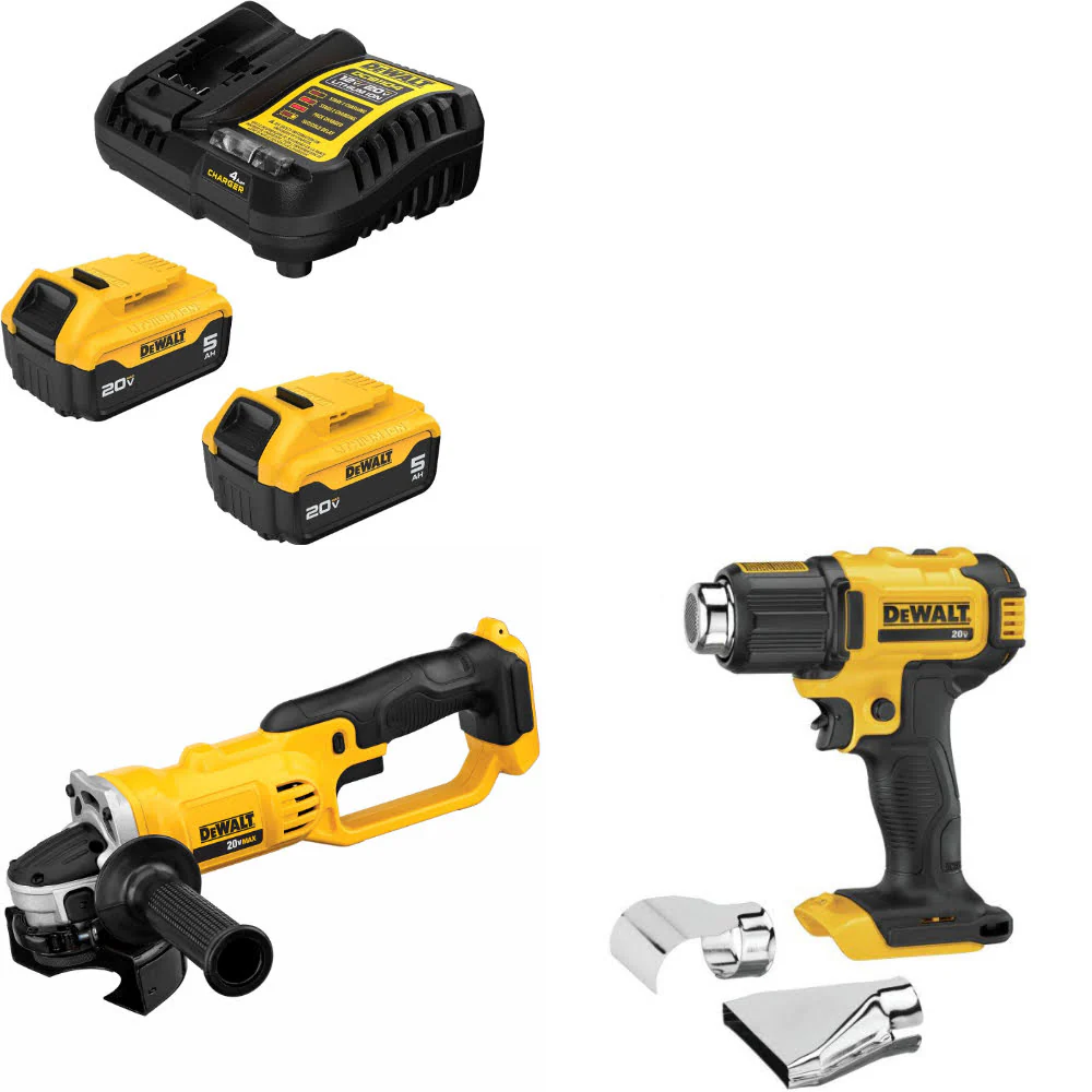 DeWalt DCB205-2C 20V MAX Starter Kit W/ DCG412B 20V Cut-Off Tool & Heat Gun - Mactool Shop