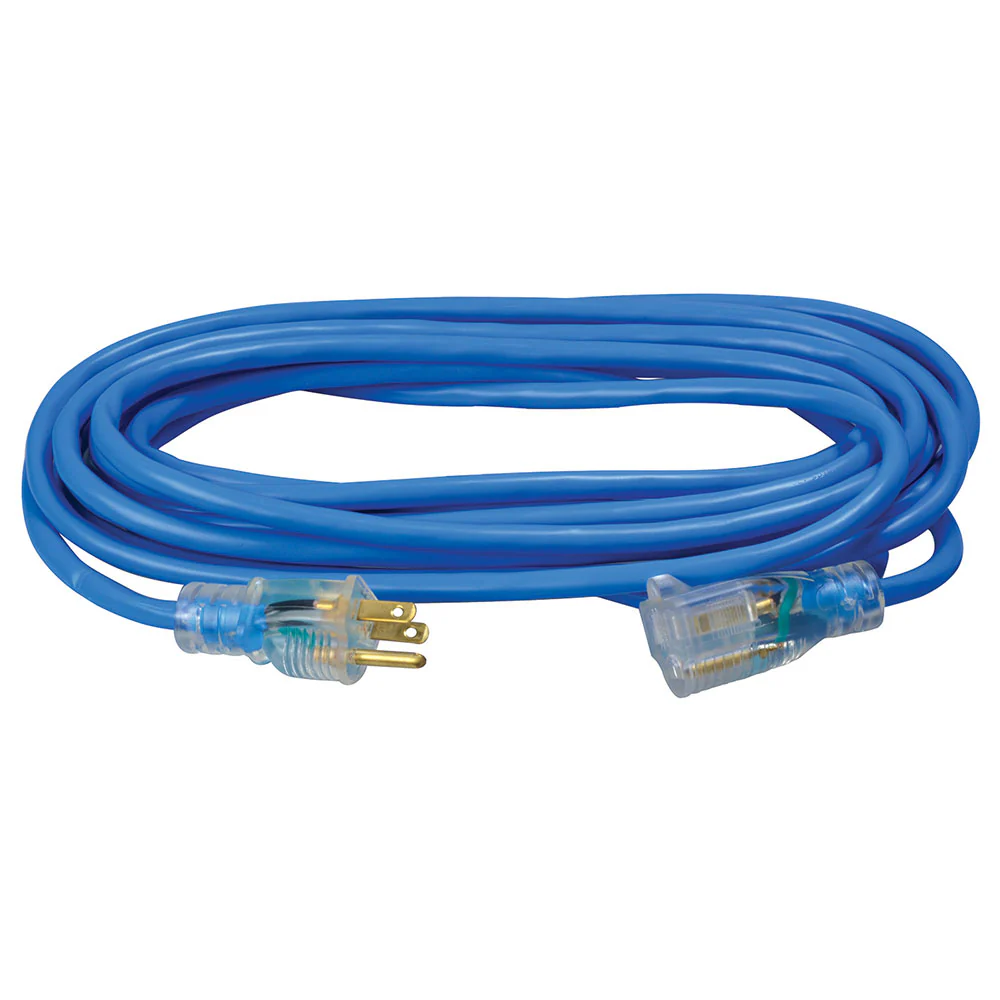 Southwire 2467SW8806 14/3 25' SJTW Low Temp Blue Extension Cord with Lighted End - Mactool Shop