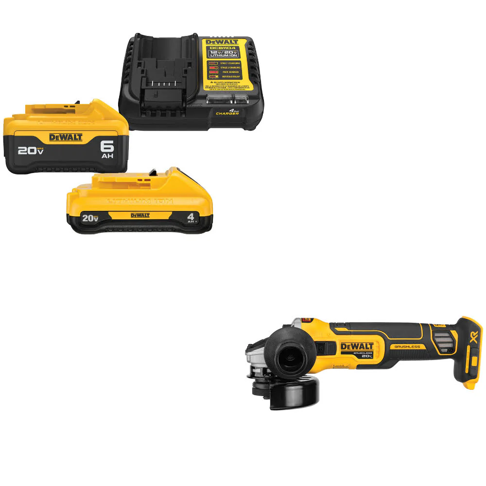 DeWalt DCB2460C 20V MAX 4Ah & 6Ah Starter Kit W/ FREE DCG405B 20V MAX Grinder - Mactool Shop