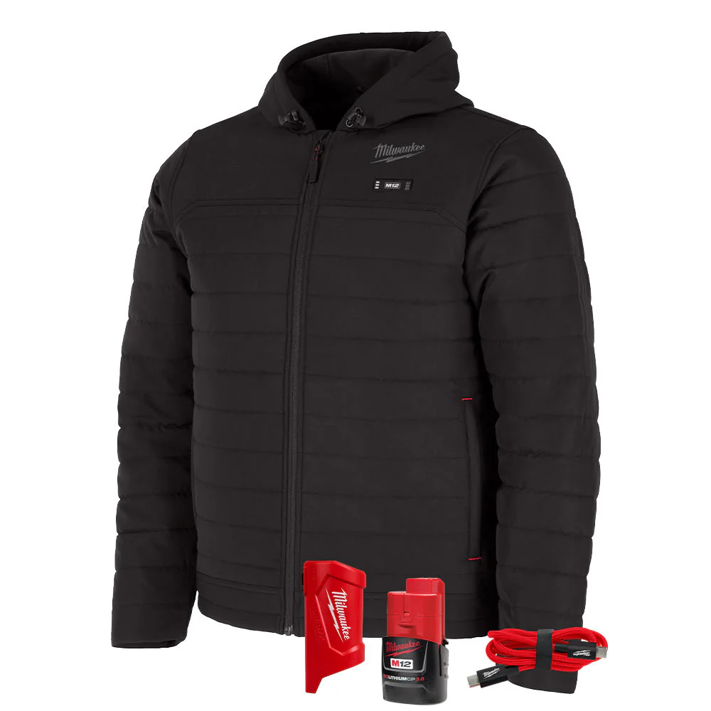 Milwaukee M102B-21 M12 Heated Black Axis Jacket with (1) 3.0 Ah Battery and Charger - Mactool Shop