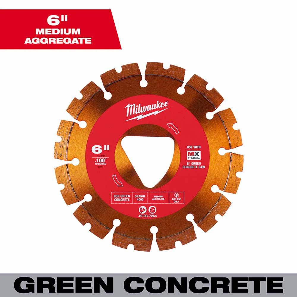 Milwaukee 49-93-7264 Orange 6” x .100” Diamond Blade for Green Concrete - Mactool Shop