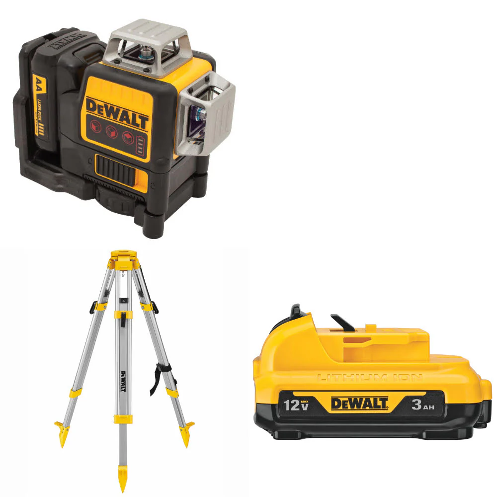 DeWalt DW089LR 12V 3 x 360° Line Laser W/ FREE DW0737 Laser Tripod & 12V Battery - Mactool Shop
