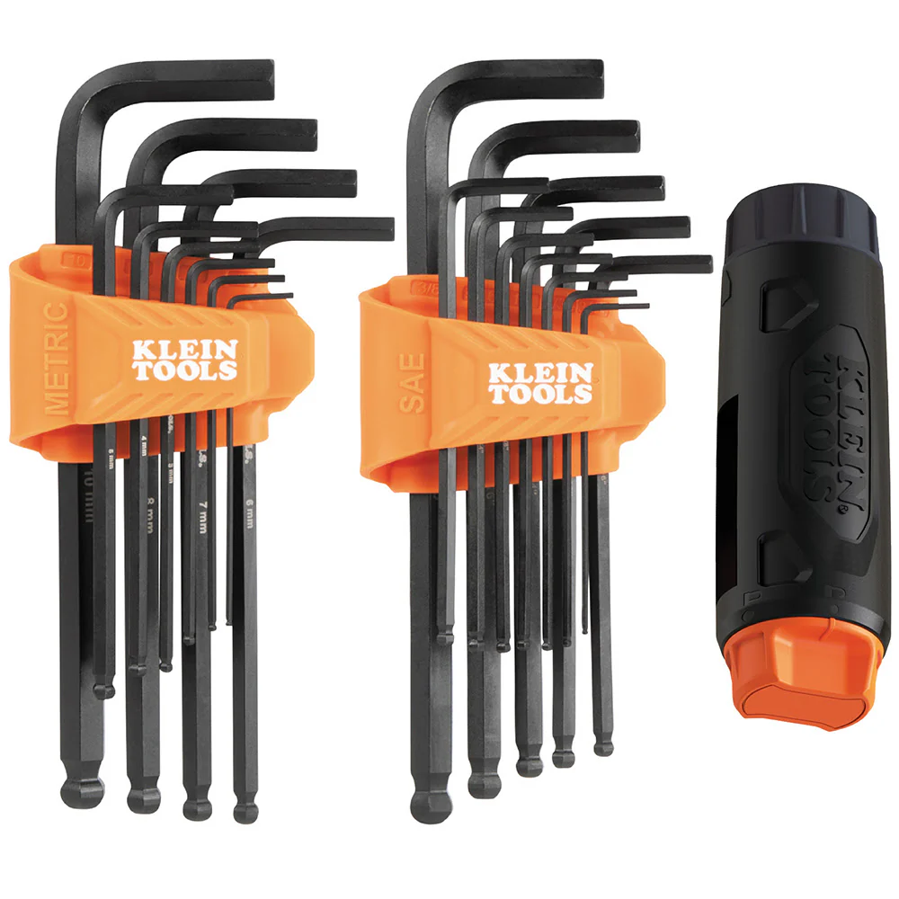 Klein BLS22H Long Ball-End Hex Key Set with Handle, SAE and Metric, 22-Piece - Mactool Shop