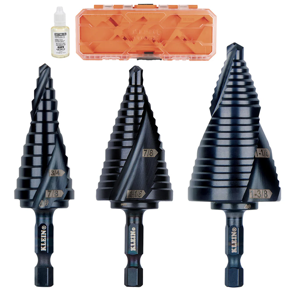 Klein QRSTSPRO Premium Electrician's Quick Release Step Bit Set, 3 Piece - Mactool Shop
