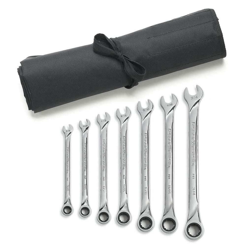 GearWrench 85197R 7 Pc. 72-Tooth 12 Point XL Ratcheting Combination SAE Wrench Roll Set - Mactool Shop