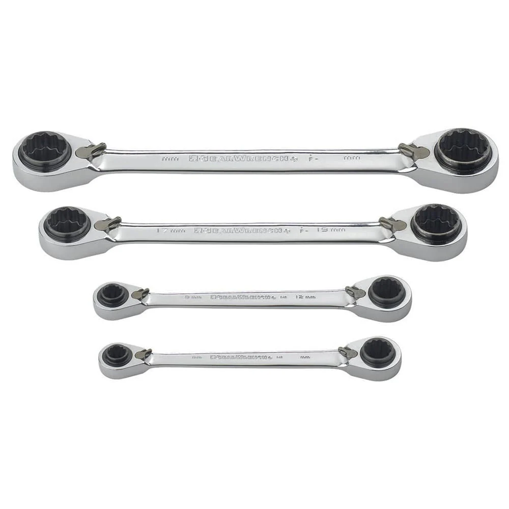 GearWrench 85215 4 Pc. 72-Tooth 12 Point QuadBox Reversible Ratcheting Metric Wrench Set - Mactool Shop