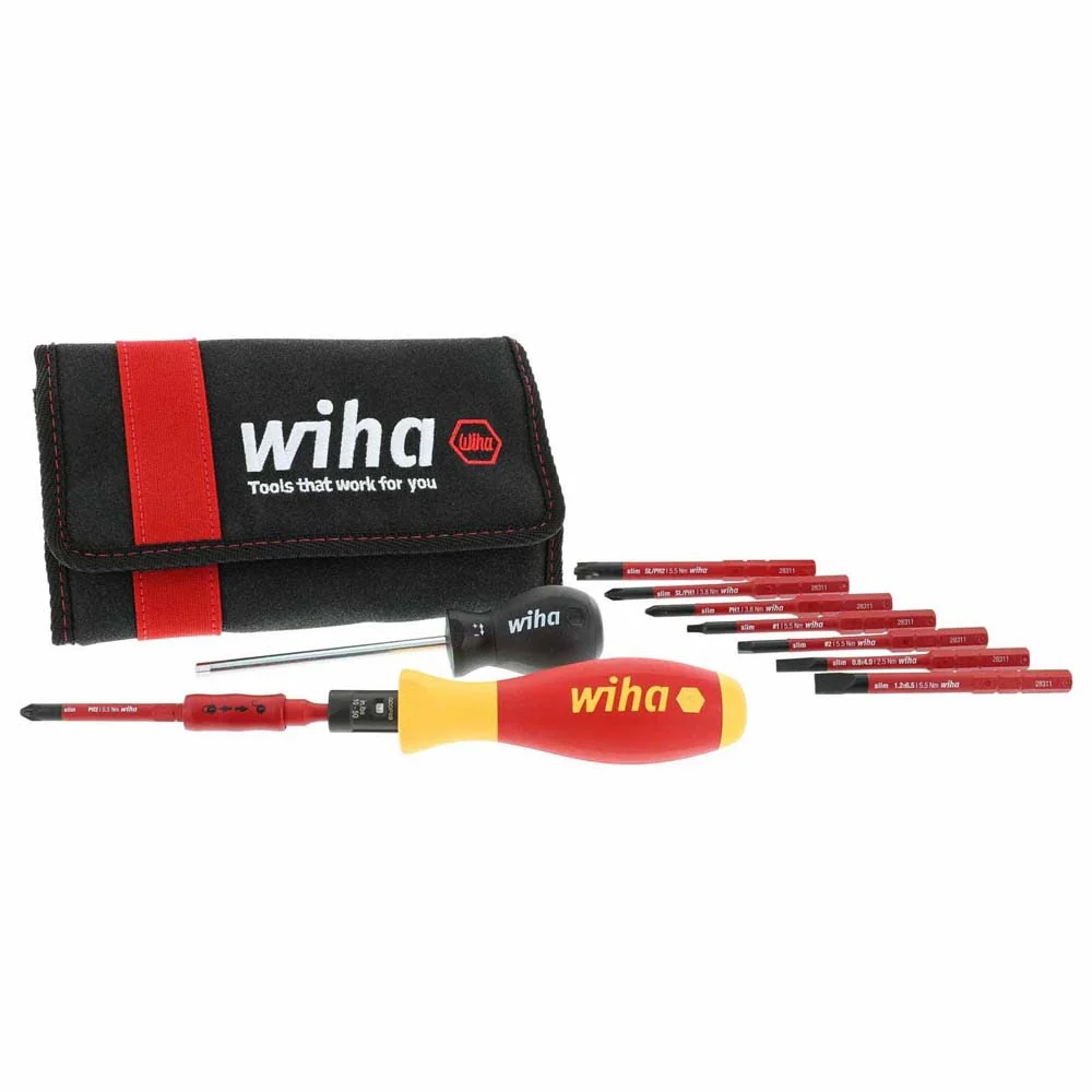 Wiha 28789 11 Piece Insulated TorqueVario-S(10-50 In/lbs) and SlimLine Blade Set - Mactool Shop