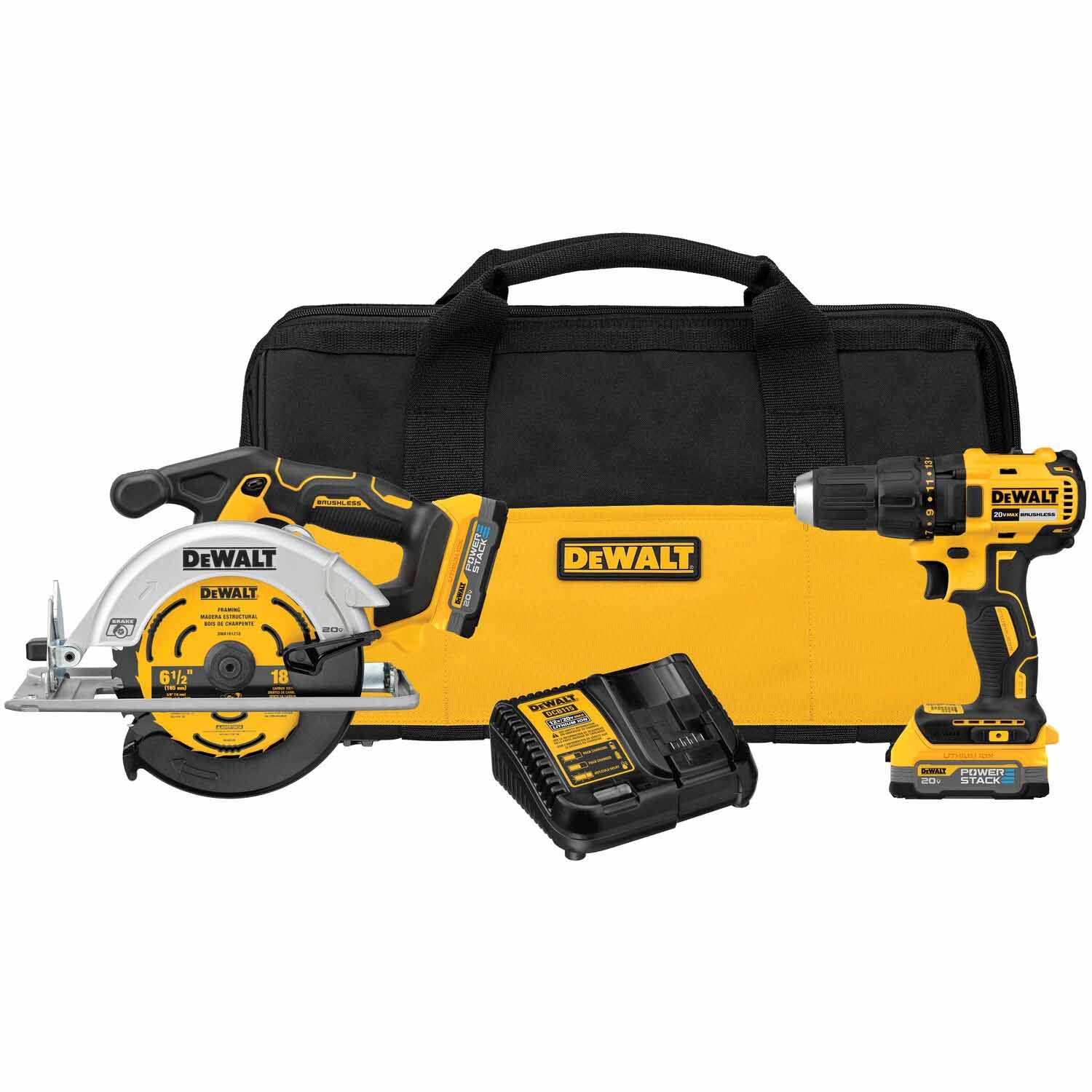 DeWalt DCK239E2 20V MAX Brushless Cordless Circular Saw & Drill Combo Kit with POWERSTACK Batteries - Mactool Shop