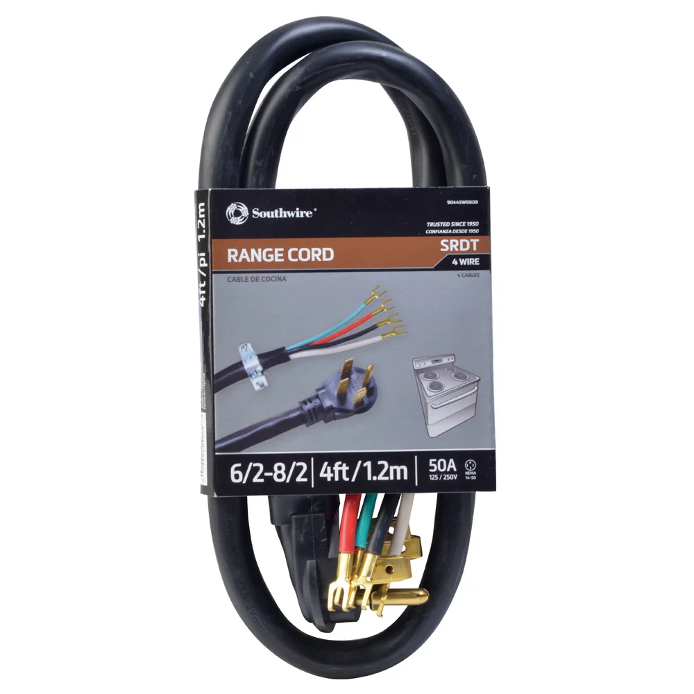 Southwire 9044SW8808 4' 6/2-8/2 SRDT Round Range Cord (Black) - Mactool Shop