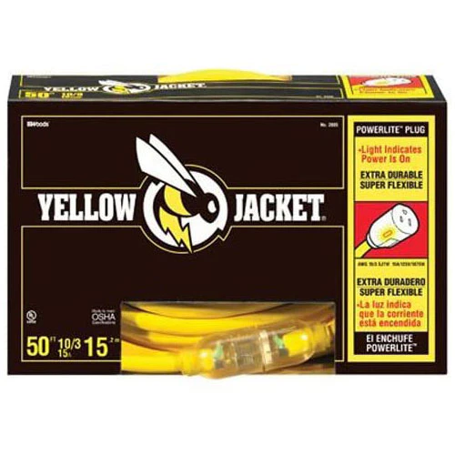 Yellow Jacket 2805 10/3 Heavy-Duty 15-Amp SJTW Contractor Extension Cord with Lighted End, 50-Feet - Mactool Shop