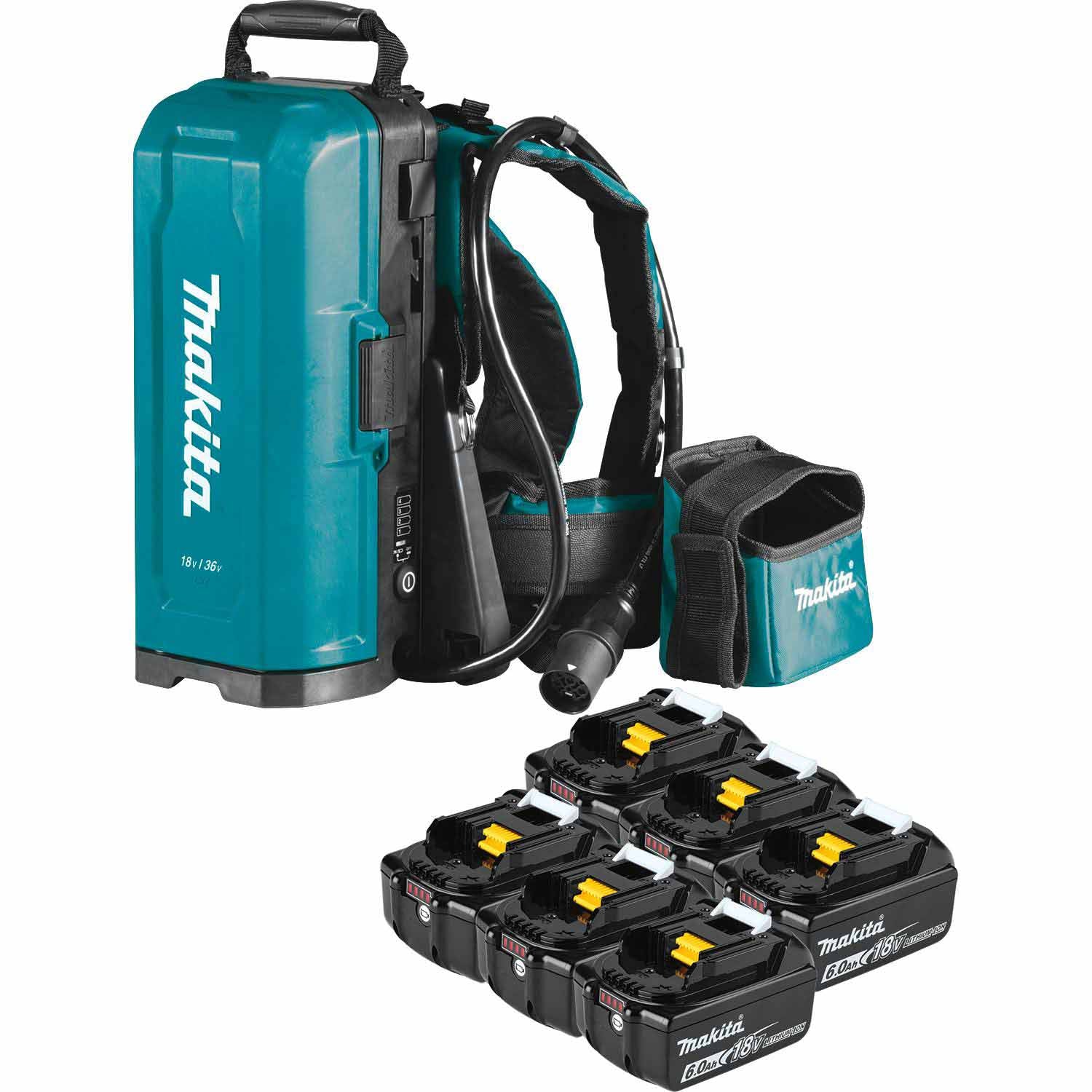 Makita PDC01G6 LXT® and LXT® X2 (36V) Portable Backpack Power Supply, 6 ea. BL1860B battery (6.0Ah) - Mactool Shop