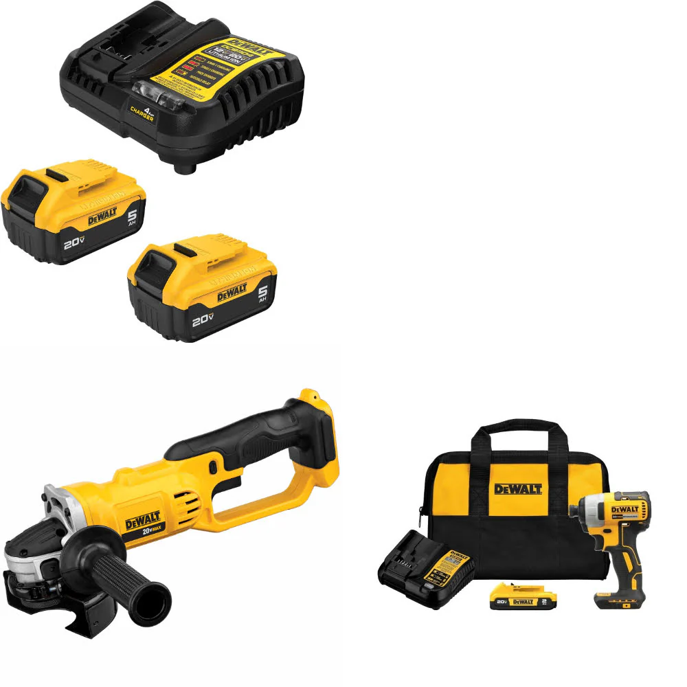 DeWalt DCB205-2C 20V MAX Starter Kit W/ DCG412B Cut-Off Tool & Impact Driver Kit - Mactool Shop