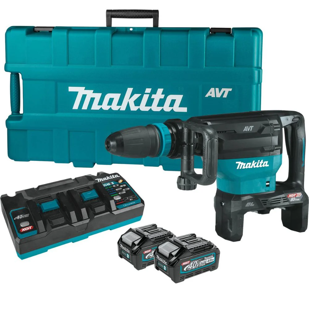 Makita GMH02PM 80V max (40V max X2) XGT Brushless 28 lb. AVT Demolition Hammer Kit, accepts SDS-MAX bits, dual port charger, AWS Capable, case (4.0Ah) - Mactool Shop