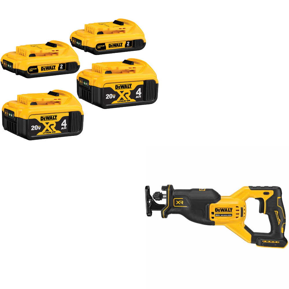 DeWalt DCB324-4 20V MAX Battery 4-Pack W/ FREE DCS382B 20V MAX XR RECIP SAW - Mactool Shop