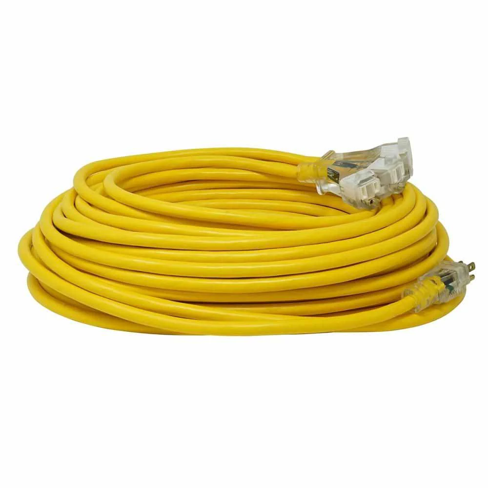 Southwire 4389SW8802 100' SJTW 10/3 Tritap Extension Cord w/ Power Light Indicator, Yellow - Mactool Shop