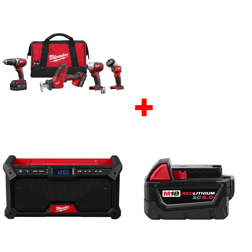 Milwaukee 2695-24 M18 4-Tool Combo Kit W/ FREE 2952-20 M18 Radio & Battery Pack - Mactool Shop