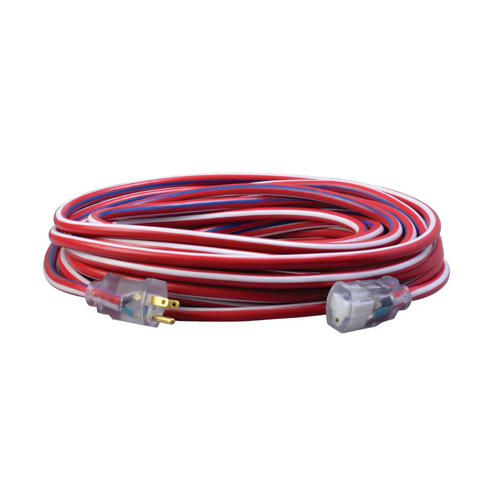 Southwire 2548SWUSA1 12/3 50' SJTW Red/White/Blue Extension Cord W/Lighted Ends - Mactool Shop