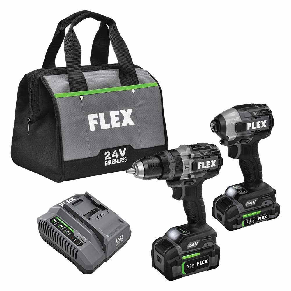 Flex FXM202-2B 24V Brushless 2 Tool Combo Kit Hammer Drill with Turbo Mode and Impact Driver with Quick Eject - Mactool Shop