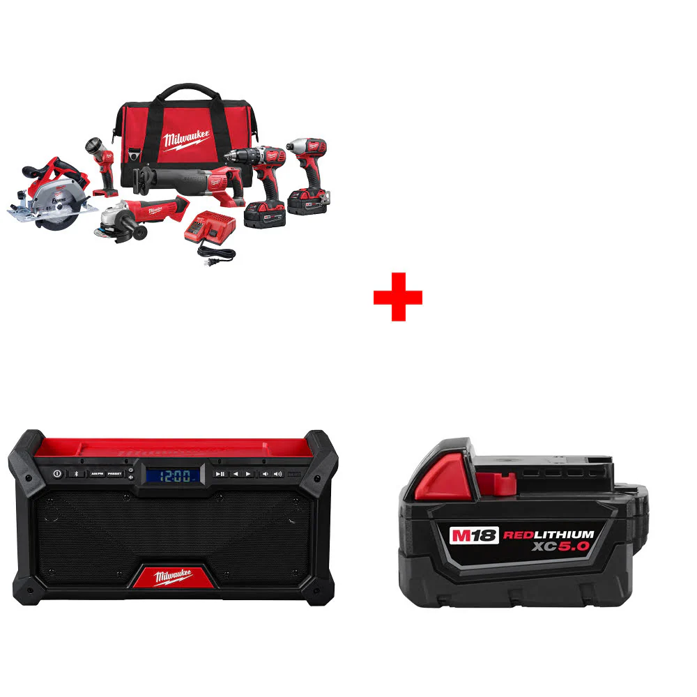 Milwaukee 2696-26 M18 6-Tool Combo Kit W/ FREE 2952-20 M18 Radio & Battery Pack - Mactool Shop