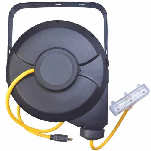 Southwire 48208802SW 12/3 SJTW 50’ BLACK/YELLOW RETRACTABLE CORD REEL WITH TRI-SOURCE - Mactool Shop