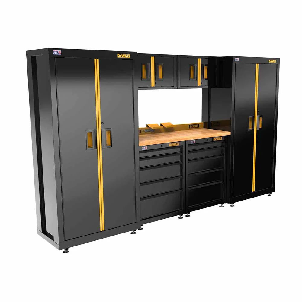 DeWalt DWST27301 Welded Storage Suite: 126-in Wide, 7 Piece Suite with 2, 5-Drawer Base Cabinets and Wood Top - Mactool Shop